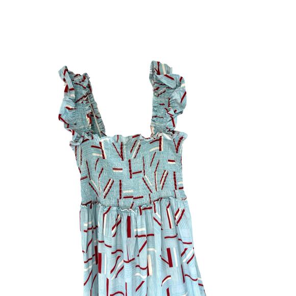 Tuckernuck Blue Red White Rory‎ Smocked Flutter Sleeve Midi Dress Size Medium - Picture 5 of 10